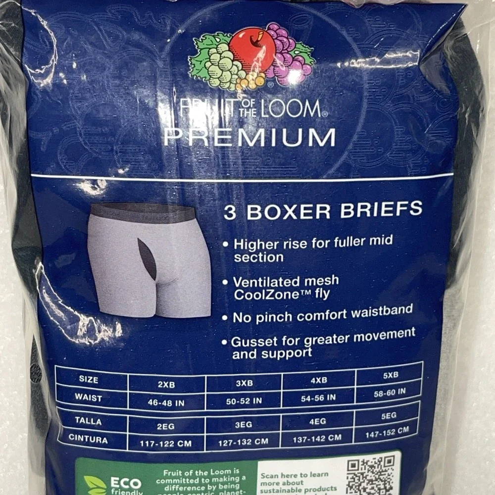 Fruit of the‎ Loom Big Man Premium Boxer Briefs 5XB (58-60) Mesh Fly Pack of 6